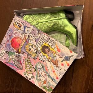 Jeffrey Campbell knee high western boot 
Green metallic